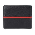 Handmade Black Genuine Leather Bifold Wallet with Red Accent Stripe – Premium Slim Card Holder