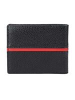 Handmade Black Genuine Leather Bifold Wallet with Red Accent Stripe – Premium Slim Card Holder