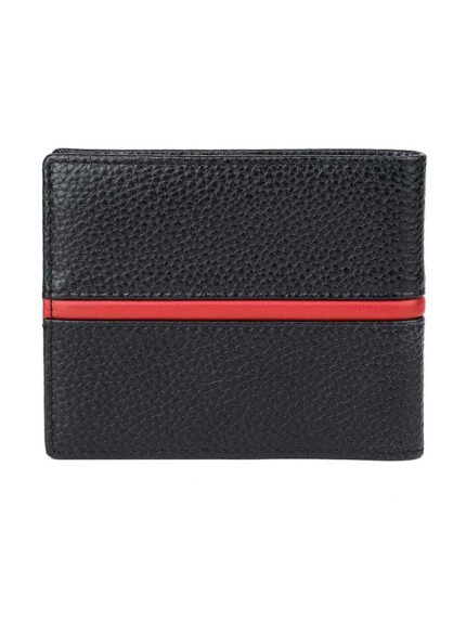 Handmade Black Genuine Leather Bifold Wallet with Red Accent Stripe – Premium Slim Card Holder