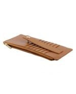 Golden Horizon Leather Zip Card Holder Wallet – Slim Travel Organizer with Strap Detail (Handmade)