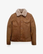 Buffalo Leather Rancher Jacket with Shearling Collar