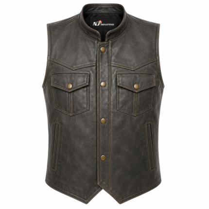 Outlaw Frontier Leather Vest – Vintage Western Snap Front Vest