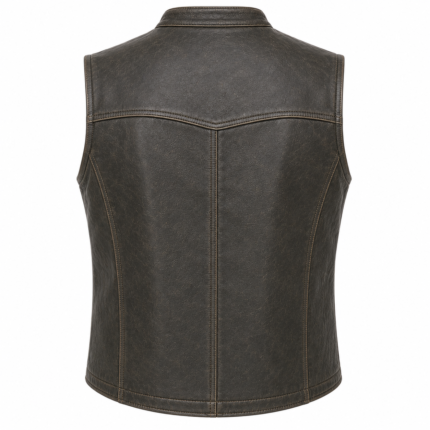 Outlaw Frontier Leather Vest – Vintage Western Snap Front Vest