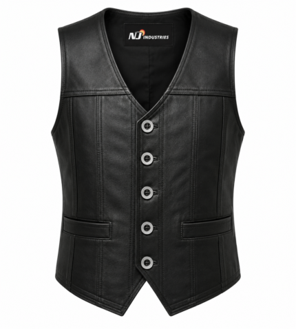 Iron Ridge Leather Vest – Classic Motorcycle Button Front Vest