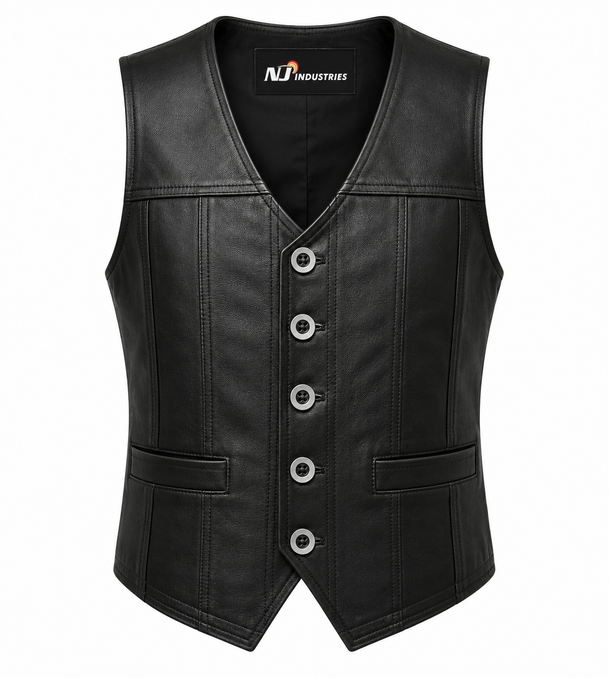 Iron Ridge Leather Vest – Classic Motorcycle Button Front Vest Iron Ridge Leather Vest – Classic Motorcycle Button Front Vest