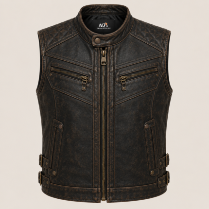 Shadowforge Leather Vest – Quilted Biker Motorcycle Vest