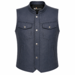 Midnight Marshal Leather Vest – Modern Snap Front Motorcycle Vest