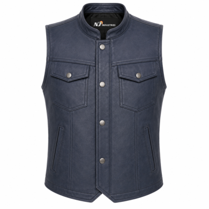 Midnight Marshal Leather Vest – Modern Snap Front Motorcycle Vest