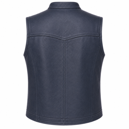 Midnight Marshal Leather Vest – Modern Snap Front Motorcycle Vest