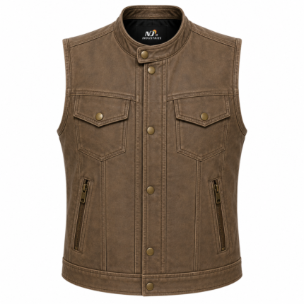Sahara Outrider Leather Vest – Vintage Snap Front Biker Vest
