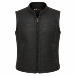 Midnight Frontier Leather Vest – Minimalist Zip-Up Rider Vest