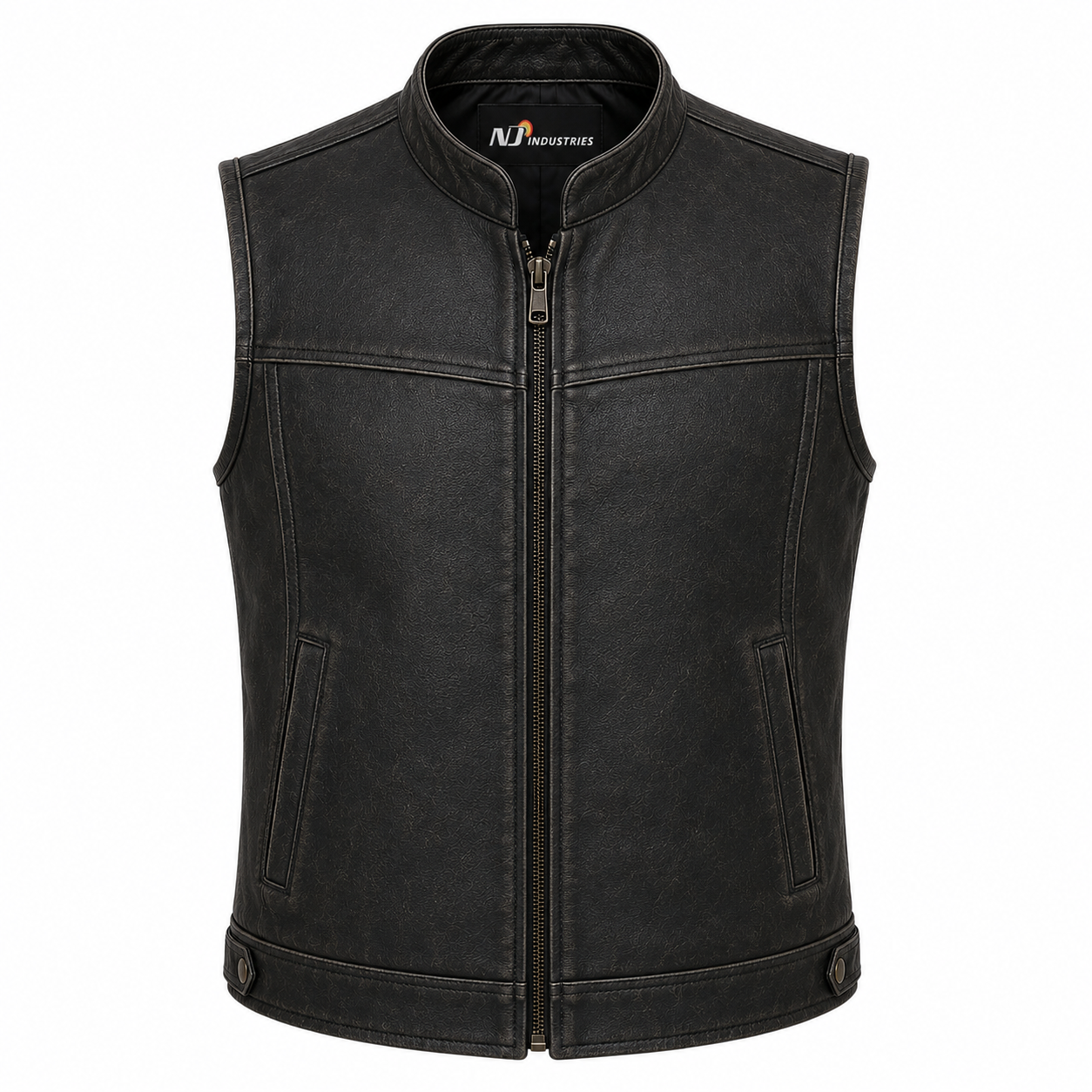 Midnight Frontier Leather Vest – Minimalist Zip-Up Rider Vest Midnight Frontier Leather Vest – Minimalist Zip-Up Rider Vest