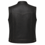 Midnight Frontier Leather Vest – Minimalist Zip-Up Rider Vest