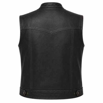 Midnight Frontier Leather Vest – Minimalist Zip-Up Rider Vest