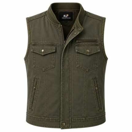 Olive Trailblazer Leather Vest – Utility Rider Vest