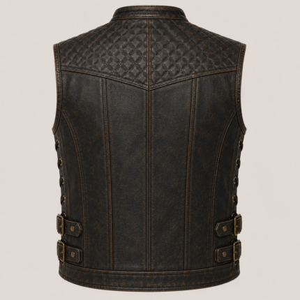 Shadowforge Leather Vest – Quilted Biker Motorcycle Vest