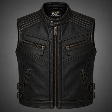 Blackout Sentinel Leather Vest – Premium Motorcycle Vest