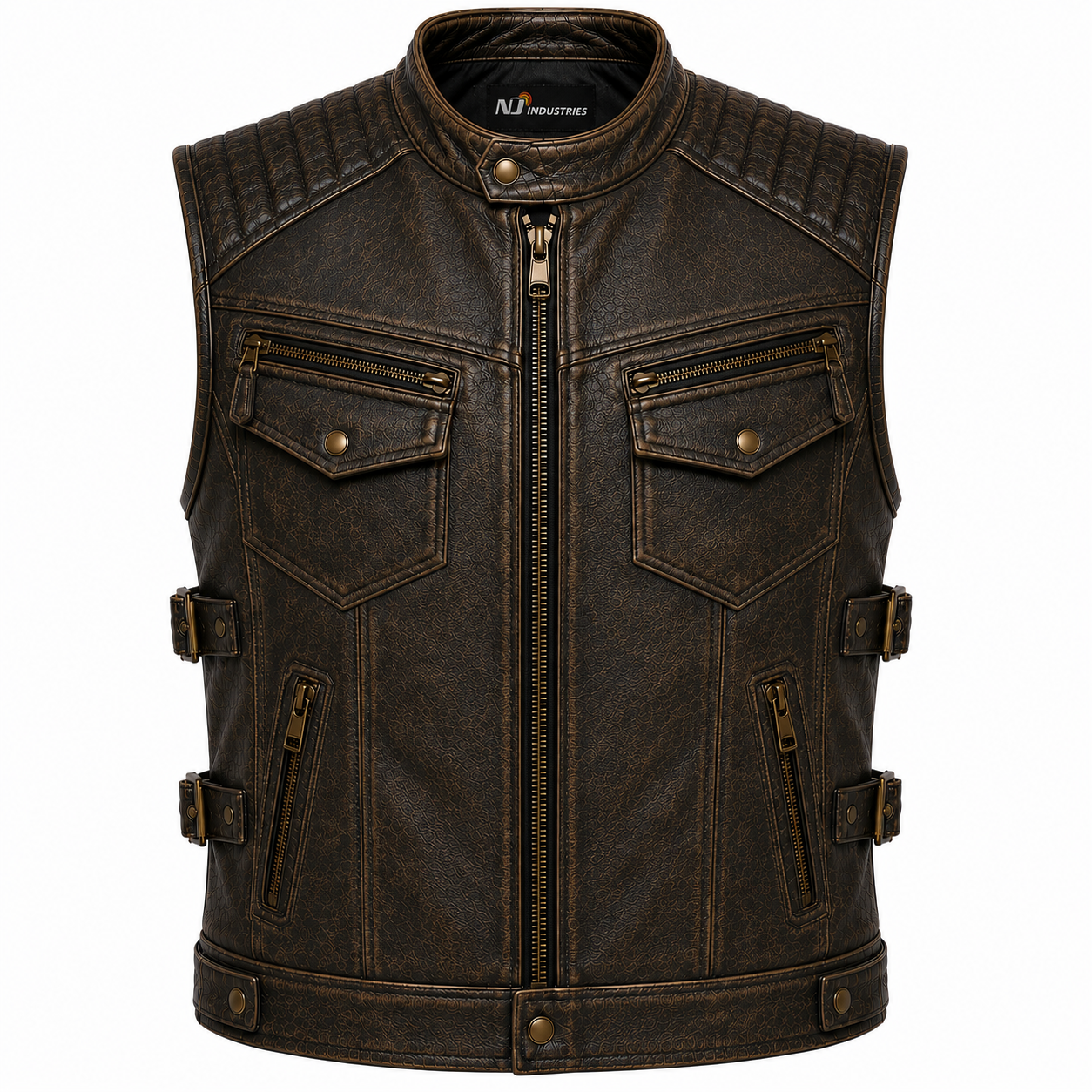 Distressed Black Leather Biker Vest – Quilted Motorcycle Vest with Utility Pockets Distressed Black Leather Biker Vest – Quilted Motorcycle Vest with Utility Pockets