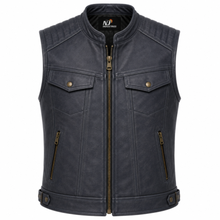 Urban Rider Leather Vest – Midnight Blue Motorcycle Leather Vest