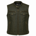 Vintage Olive Leather Motorcycle Vest – Quilted Biker Leather Vest