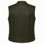Vintage Olive Leather Motorcycle Vest – Quilted Biker Leather Vest