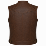 Heritage Brown Leather Motorcycle Vest – Classic Quilted Biker Vest