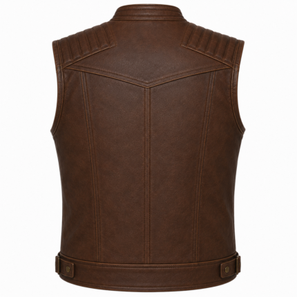 Heritage Brown Leather Motorcycle Vest – Classic Quilted Biker Vest