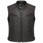 Stealth Black Leather Motorcycle Vest – Premium Quilted Biker Vest