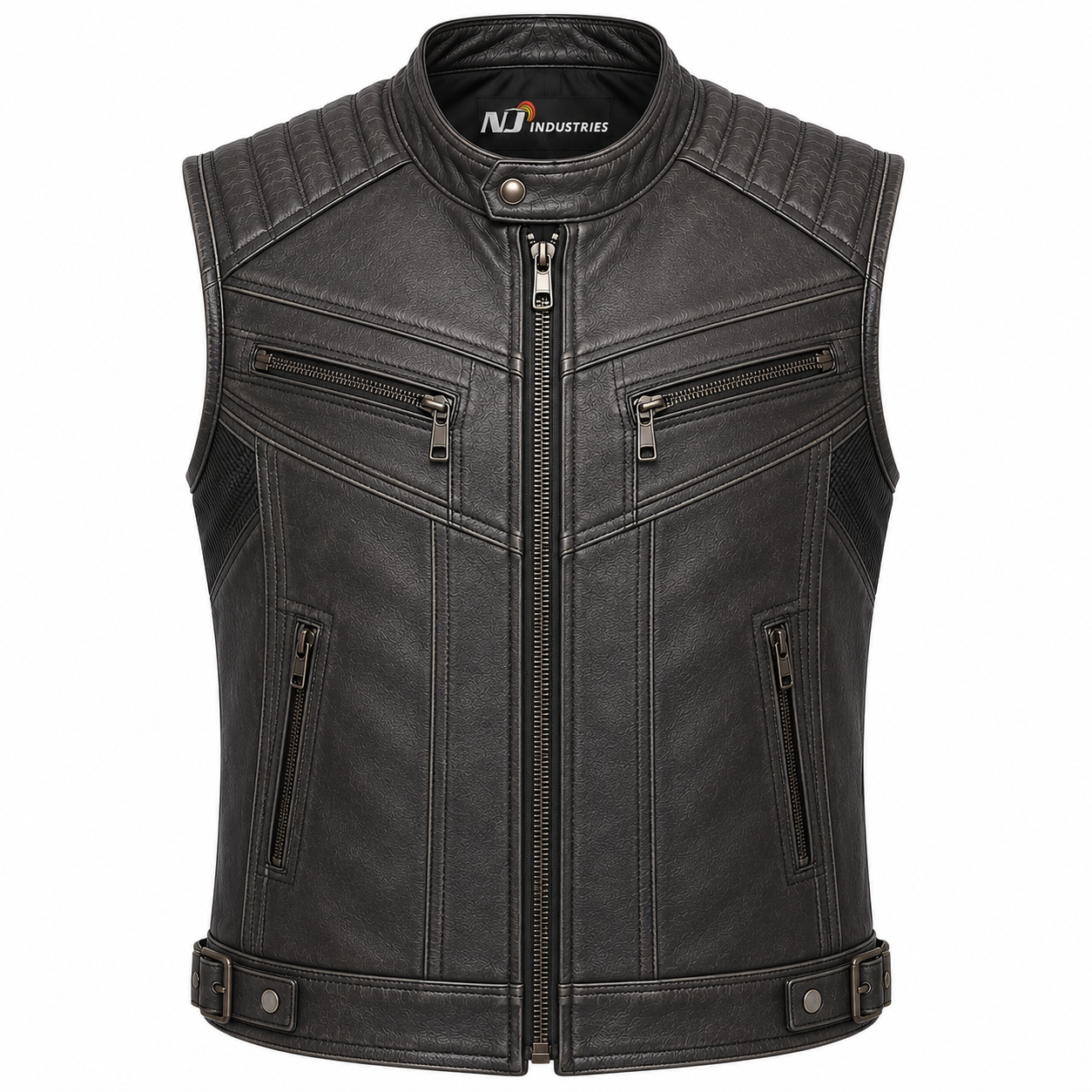 Stealth Black Leather Motorcycle Vest – Premium Quilted Biker Vest Stealth Black Leather Motorcycle Vest – Premium Quilted Biker Vest