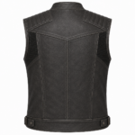Stealth Black Leather Motorcycle Vest – Premium Quilted Biker Vest