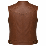 Classic Cognac Leather Motorcycle Vest – Premium Quilted Biker Vest