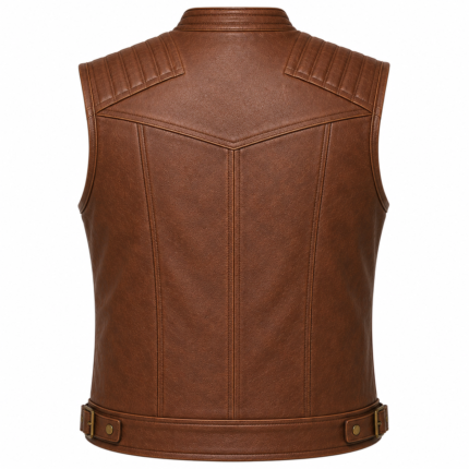 Classic Cognac Leather Motorcycle Vest – Premium Quilted Biker Vest