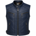 Midnight Blue Leather Motorcycle Vest – Premium Quilted Rider Vest