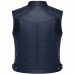 Midnight Blue Leather Motorcycle Vest – Premium Quilted Rider Vest