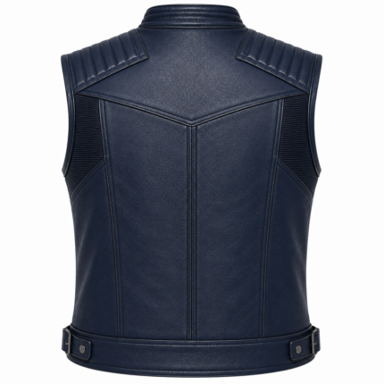 Midnight Blue Leather Motorcycle Vest – Premium Quilted Rider Vest