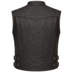 Black Leather Biker Vest – Quilted Motorcycle Riding Vest with Side Buckles