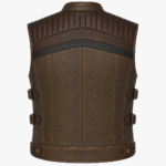 Vintage Brown Leather Motorcycle Vest – Distressed Biker Vest with Utility Pockets