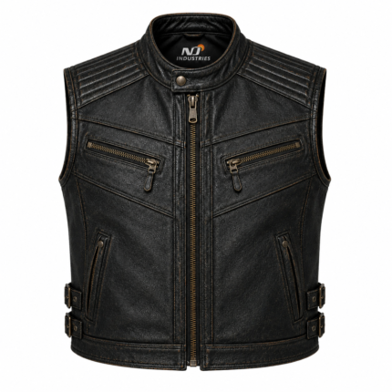Blackout Sentinel Leather Vest – Premium Motorcycle Vest