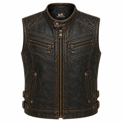Shadowforge Leather Vest – Quilted Biker Motorcycle Vest