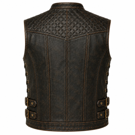 Shadowforge Leather Vest – Quilted Biker Motorcycle Vest