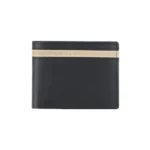 Handmade Black Genuine Leather Bifold Wallet with Off-White Accent Band – Premium Slim Card Holder