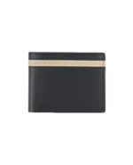 Handmade Black Genuine Leather Bifold Wallet with Off-White Accent Band – Premium Slim Card Holder