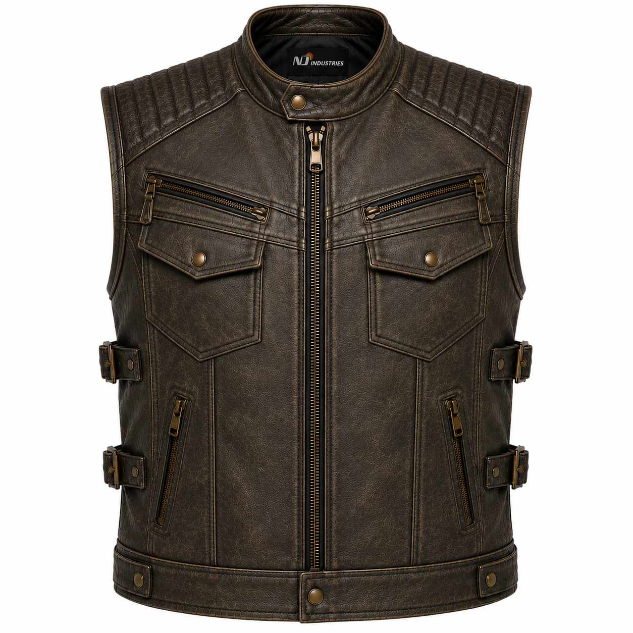 Vintage Distressed Leather Biker Vest – Men's Motorcycle Vest with Utility Pockets & Side Buckles Vintage Distressed Leather Biker Vest – Men's Motorcycle Vest with Utility Pockets & Side Buckles