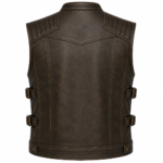 Vintage Distressed Leather Biker Vest – Men's Motorcycle Vest with Utility Pockets & Side Buckles