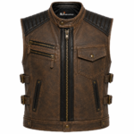 Men's Distressed Brown Leather Motorcycle Vest
