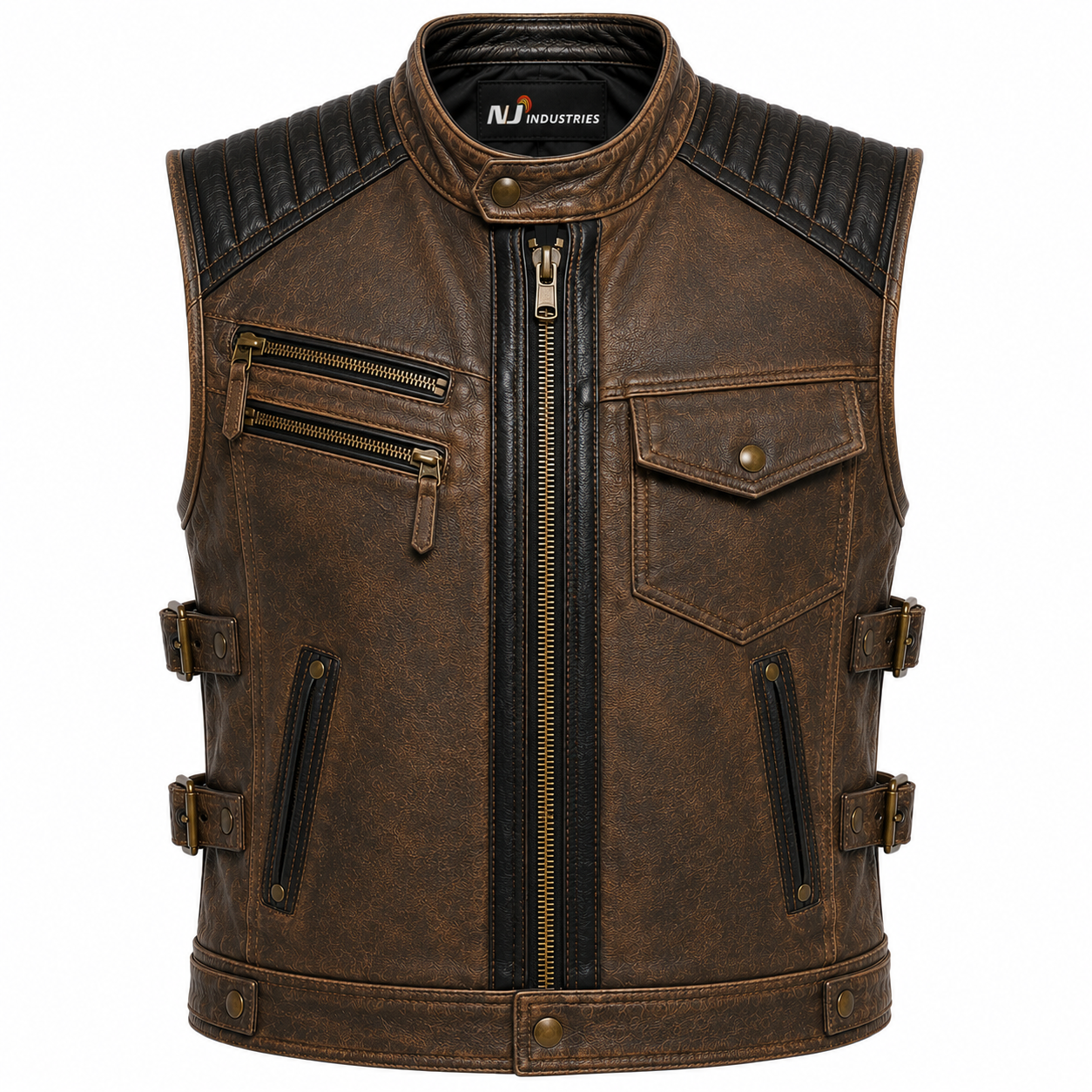 Men's Distressed Brown Leather Motorcycle Vest Men's Distressed Brown Leather Motorcycle Vest