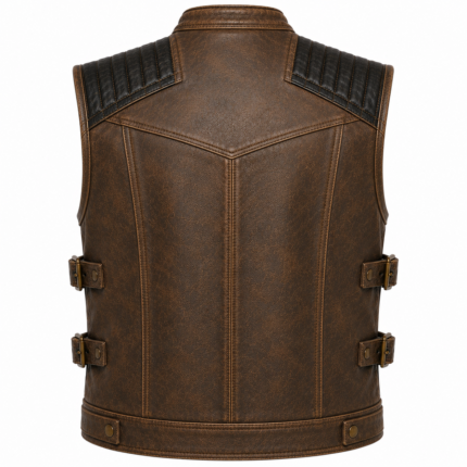 Men's Distressed Brown Leather Motorcycle Vest