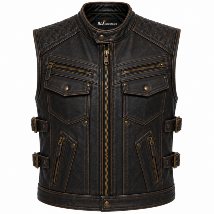 Premium Distressed Leather Motorcycle Vest