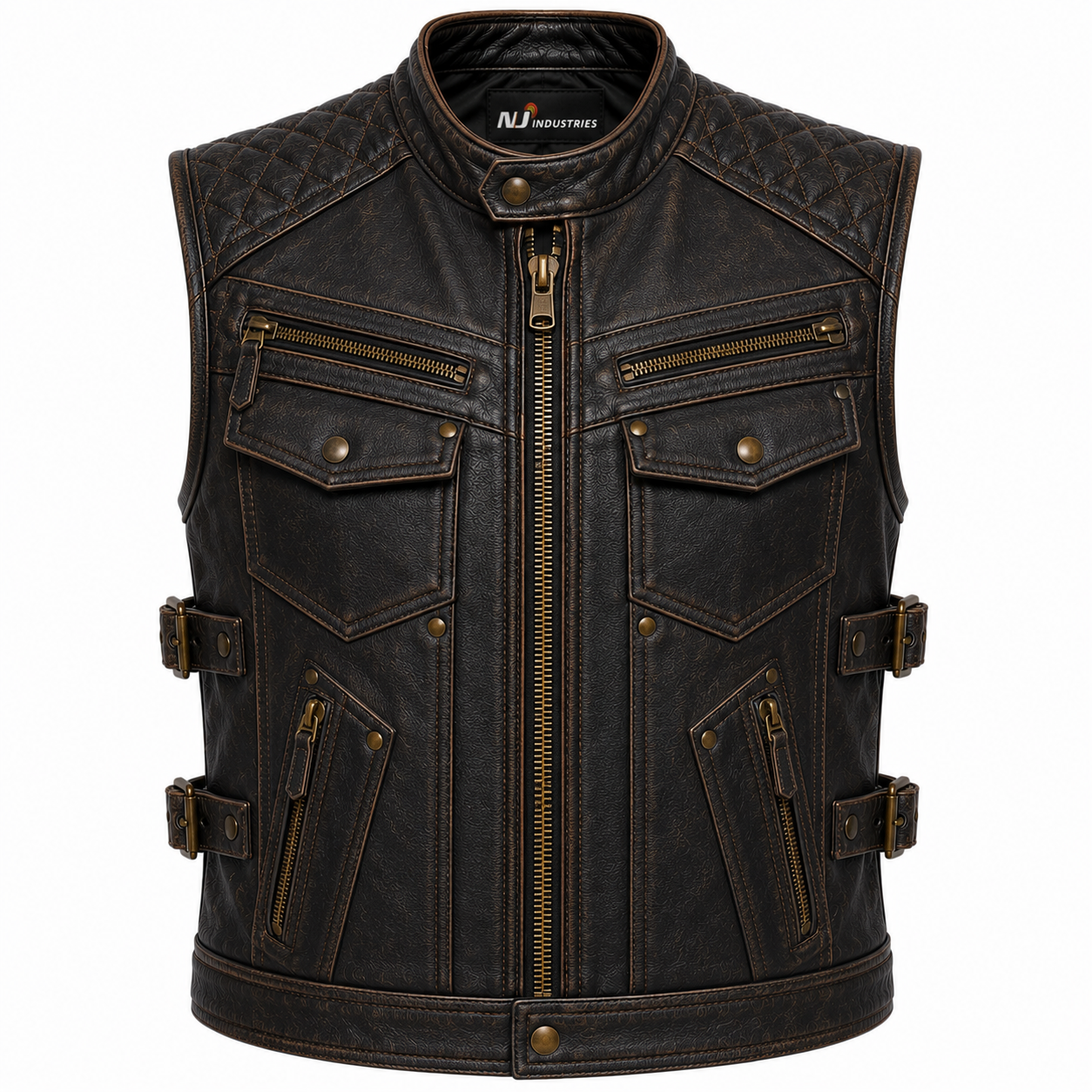 Premium Distressed Leather Motorcycle Vest Premium Distressed Leather Motorcycle Vest