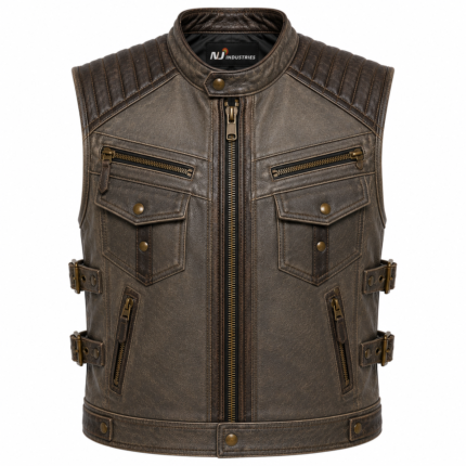 Vintage Distressed Leather Motorcycle Vest